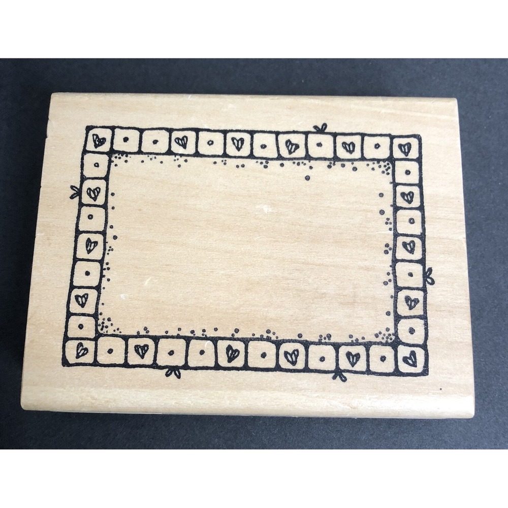 Hooks Lines and Inkers Rubber Stamp Heartblock Heart Border Wood Mounted